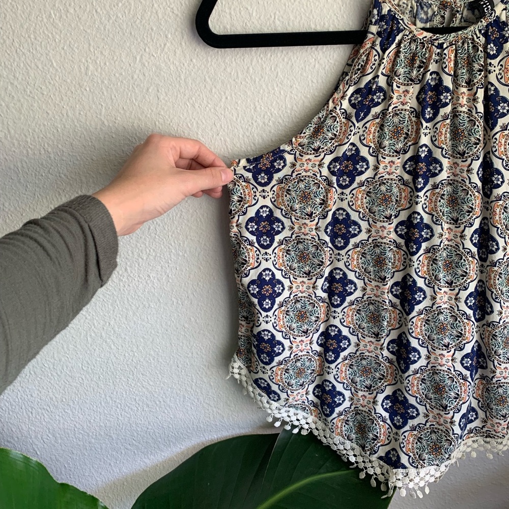 Crochet Hem Button Halter Top